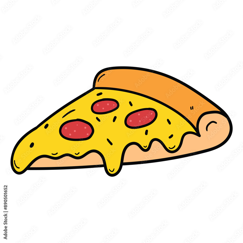 Hand drawn cartoon pizza slice on white background. Hand drawn cartoon pizza slice on white background.