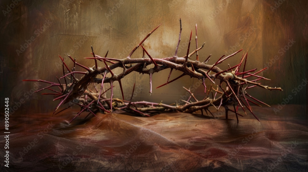 The crown of thorns, a symbol of Jesus' suffering, transforms into the crown of glory representing his triumph over death and resurrection, highlighting the significance of Passion Week. The crown of thorns, a symbol of Jesus' suffering, transforms into the crown of glory representing his triumph over death and resurrection, highlighting the significance of Passion Week.