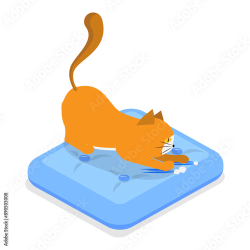 3D Isometric Flat Vector Illustration of Naughty Pets, Scenes With Cute Cats. Item 2