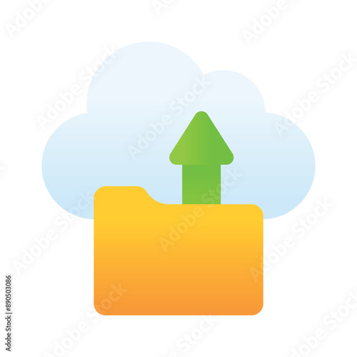 Folder with upward arrow and cloud denoting concept icon of cloud data storage, drive icon