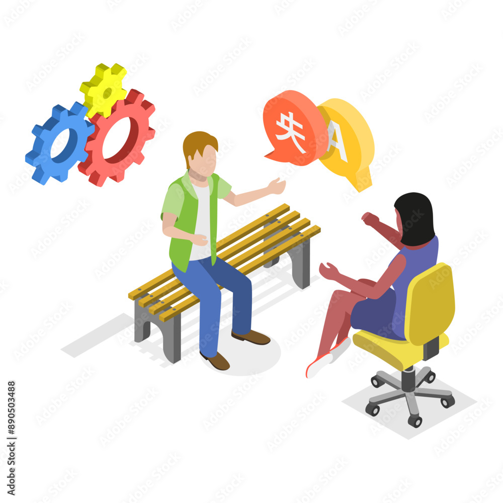 3D Isometric Flat Vector Illustration of Online Translator, App for Language Learning. Item 2 3D Isometric Flat Vector Illustration of Online Translator, App for Language Learning. Item 2