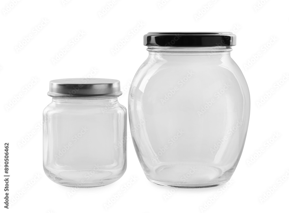Two empty glass jars isolated on white Two empty glass jars isolated on white