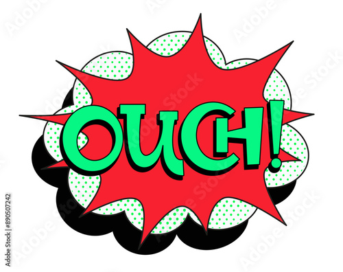 Comic lettering ouch. Vector bright cartoon illustration in retro pop art style. Comic text sound effects. EPS 10.