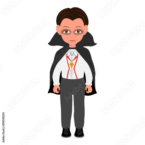 Flat Vector Illustration of Kid Boy Wearing a Dracula Halloween Costume, Cartoon Character Set For Animation, Various Views, Poses and Gestures. Item 5