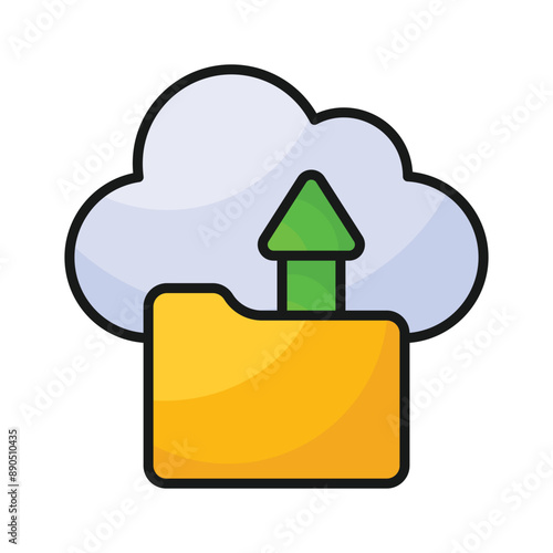 Folder with upward arrow and cloud denoting concept icon of cloud data storage, drive icon