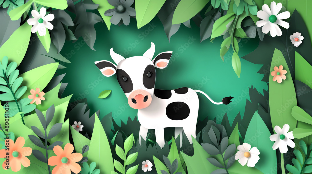 Naklejka premium decoration paper craft animal on background
