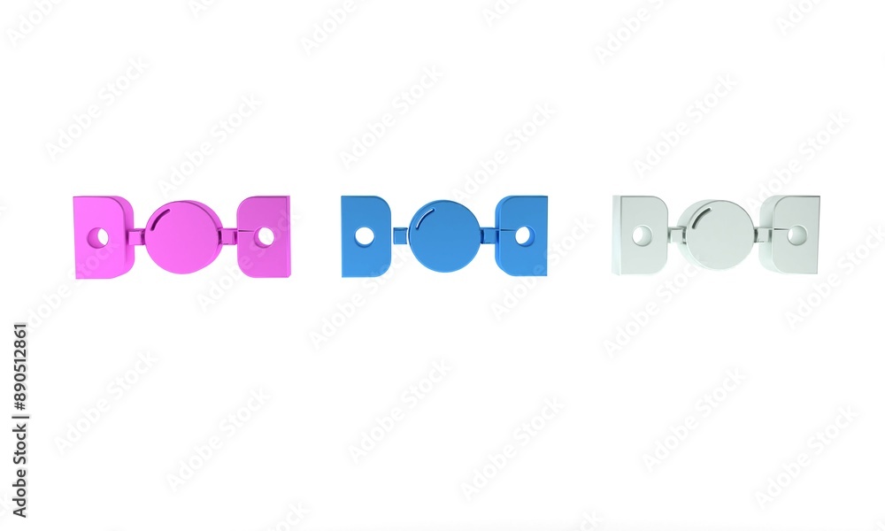 Colorful Silicone ball gag with a leather belt icon isolated on white background. Fetish accessory. Sex toy for men and woman. Minimalism concept. 3D render illustration Colorful Silicone ball gag with a leather belt icon isolated on white background. Fetish accessory. Sex toy for men and woman. Minimalism concept. 3D render illustration