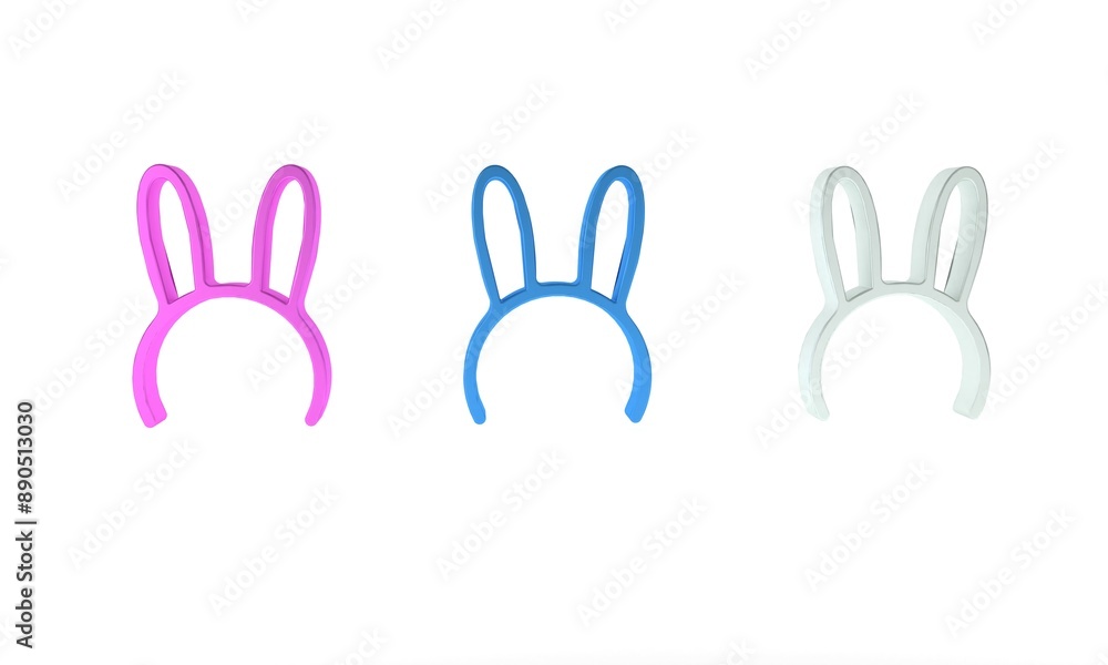 Obraz premium Colorful Mask with long bunny ears icon isolated on white background. Minimalism concept. 3D render illustration