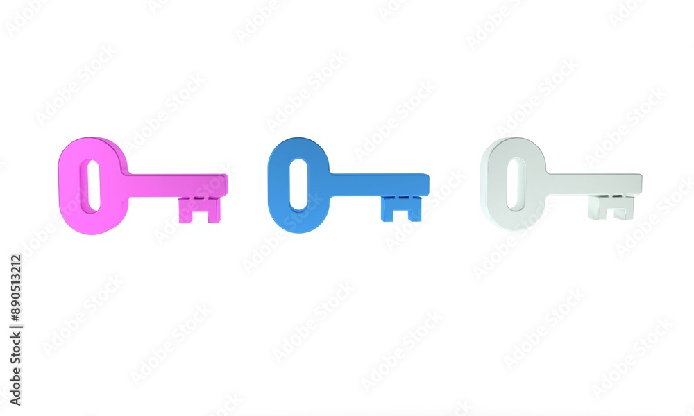 Colorful Old key icon isolated on white background. Minimalism concept. 3D render illustration Colorful Old key icon isolated on white background. Minimalism concept. 3D render illustration