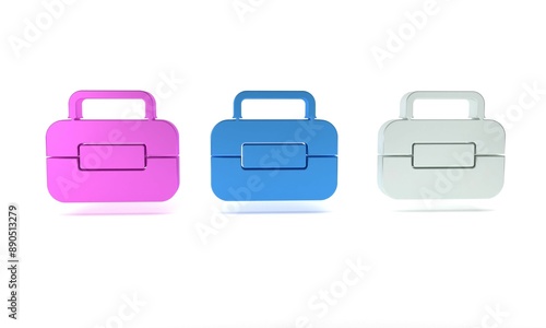 Colorful Toolbox icon isolated on white background. Tool box sign. Minimalism concept. 3D render illustration