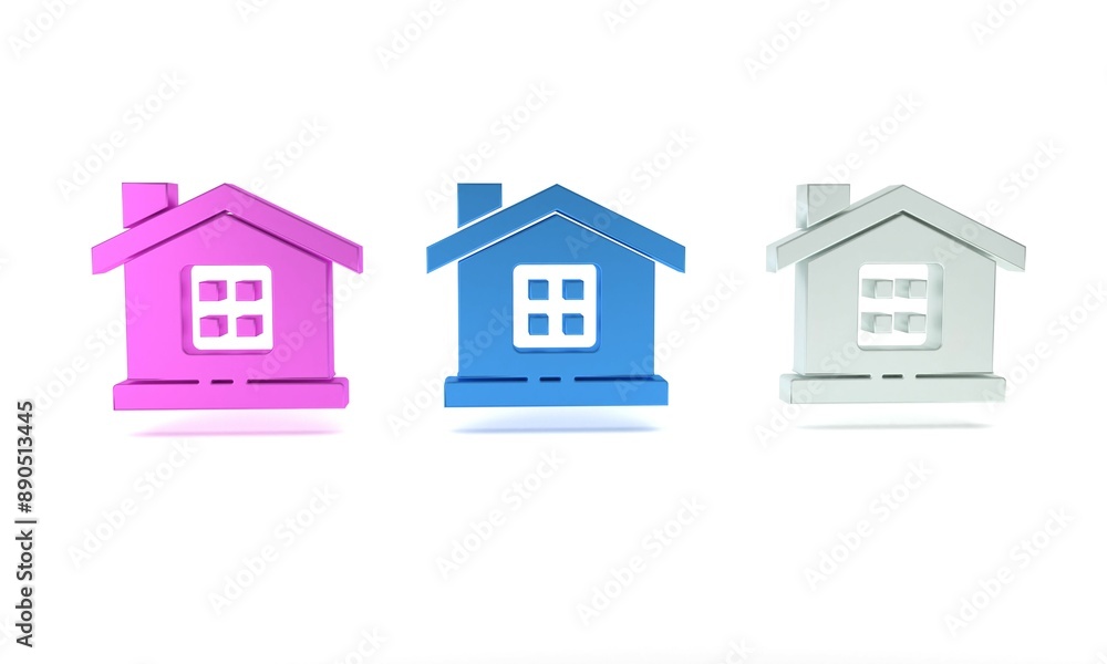 Colorful House icon isolated on white background. Home symbol. Minimalism concept. 3D render illustration