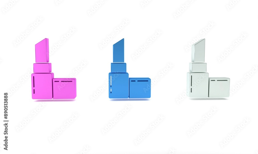 Obraz premium Colorful Lipstick icon isolated on white background. 8 March. International Happy Women Day. Minimalism concept. 3D render illustration