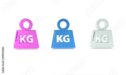 Colorful Weight icon isolated on white background. Kilogram weight block for weight lifting and scale. Mass symbol. Minimalism concept. 3D render illustration