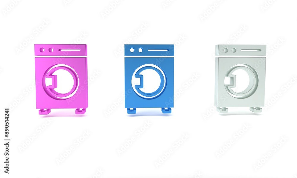 Colorful Washer icon isolated on white background. Washing machine icon. Clothes washer - laundry machine. Home appliance symbol. Minimalism concept. 3D render illustration Colorful Washer icon isolated on white background. Washing machine icon. Clothes washer - laundry machine. Home appliance symbol. Minimalism concept. 3D render illustration