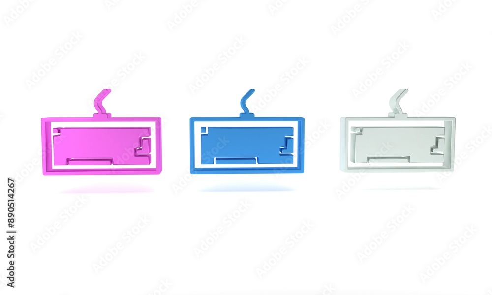 Colorful Computer keyboard icon isolated on white background. PC component sign. Minimalism concept. 3D render illustration Colorful Computer keyboard icon isolated on white background. PC component sign. Minimalism concept. 3D render illustration