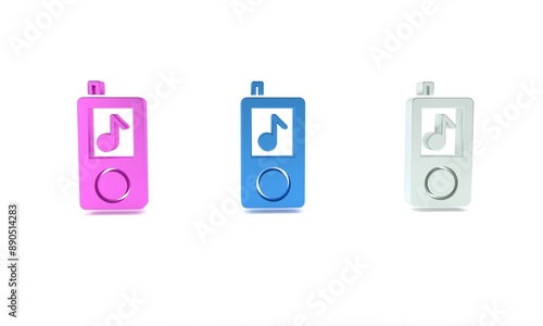 Colorful Music player icon isolated on white background. Portable music device. Minimalism concept. 3D render illustration