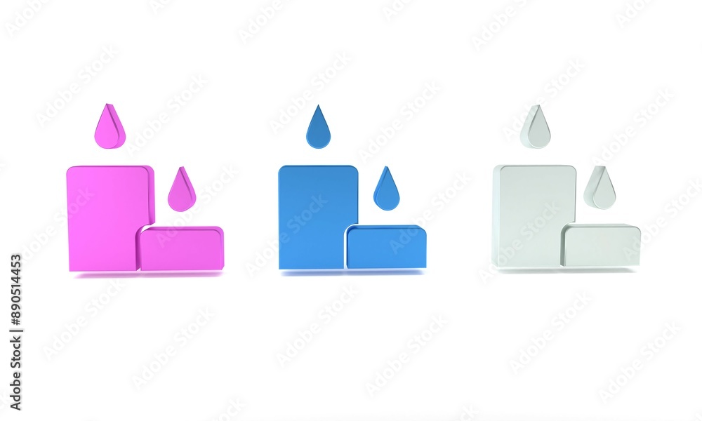 Colorful Burning candle icon isolated on white background. Cylindrical candle stick with burning flame. Minimalism concept. 3D render illustration Colorful Burning candle icon isolated on white background. Cylindrical candle stick with burning flame. Minimalism concept. 3D render illustration