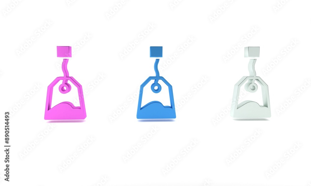 Colorful Tea bag icon isolated on white background. Minimalism concept. 3D render illustration Colorful Tea bag icon isolated on white background. Minimalism concept. 3D render illustration