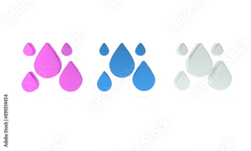 Colorful Water drop icon isolated on white background. Minimalism concept. 3D render illustration