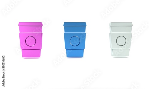 Colorful Coffee cup to go icon isolated on white background. Minimalism concept. 3D render illustration