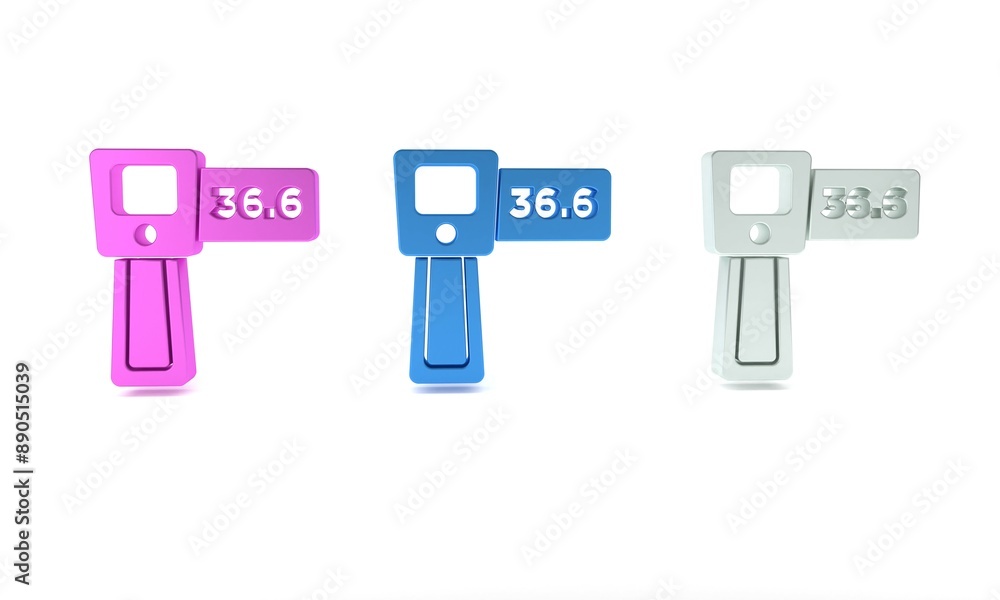 Colorful Digital contactless thermometer with infrared light icon isolated on white background. Minimalism concept. 3D render illustration Colorful Digital contactless thermometer with infrared light icon isolated on white background. Minimalism concept. 3D render illustration