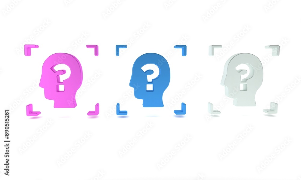 Colorful Face recognition icon isolated on white background. Face identification scanner icon. Facial id. Cyber security concept. Minimalism concept. 3D render illustration Colorful Face recognition icon isolated on white background. Face identification scanner icon. Facial id. Cyber security concept. Minimalism concept. 3D render illustration