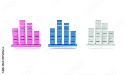 Colorful Music equalizer icon isolated on white background. Sound wave. Audio digital equalizer technology, console panel, pulse musical. Minimalism concept. 3D render illustration