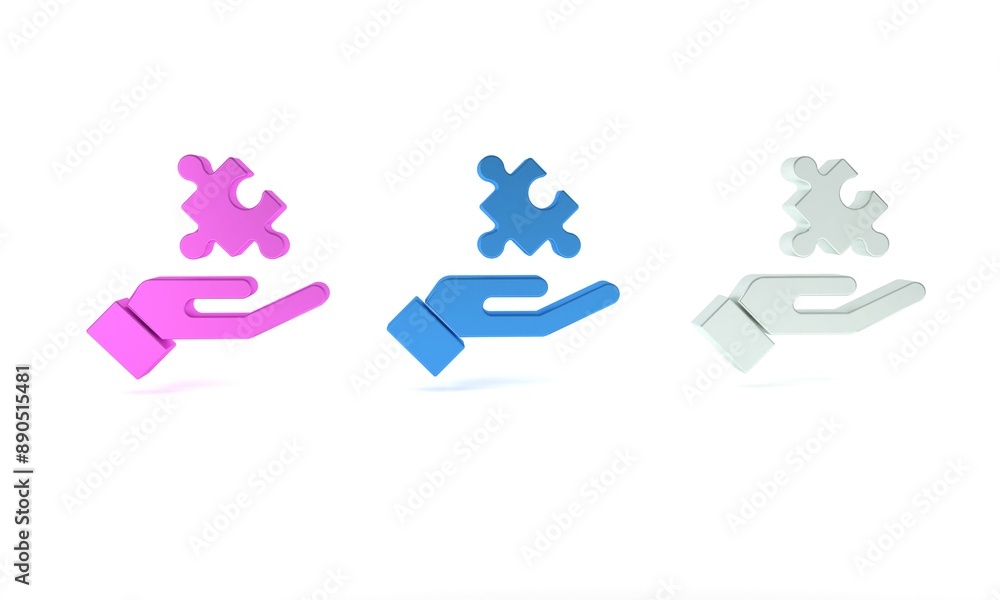 Colorful Solution to the problem in psychology icon isolated on white background. Puzzle. Therapy for mental health. Minimalism concept. 3D render illustration Colorful Solution to the problem in psychology icon isolated on white background. Puzzle. Therapy for mental health. Minimalism concept. 3D render illustration