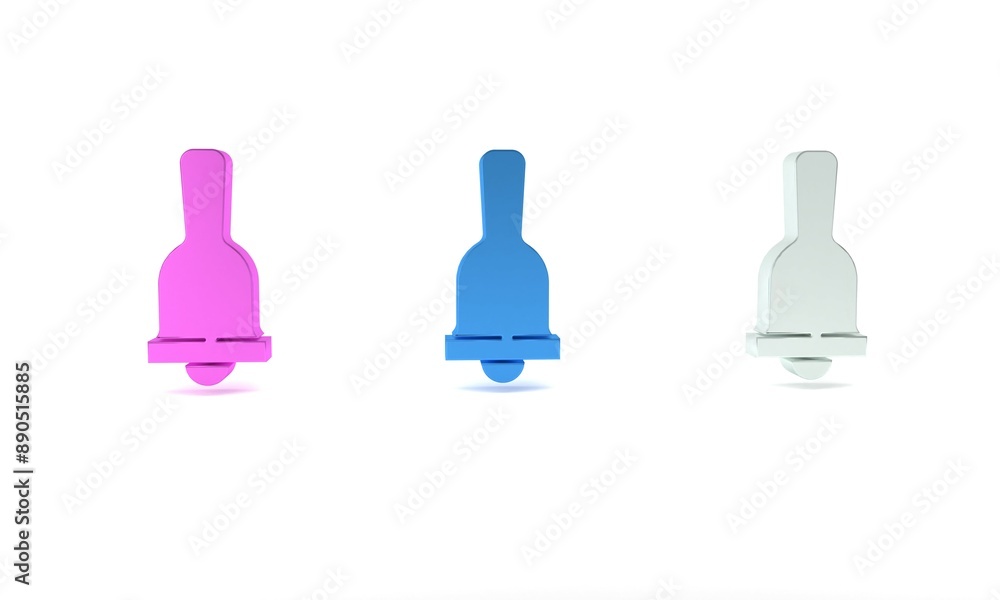 Fototapeta premium Colorful Ringing bell icon isolated on white background. Alarm symbol, service bell, handbell sign, notification symbol. Minimalism concept. 3D render illustration
