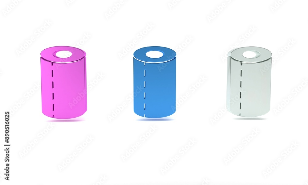 Colorful Paper towel roll icon isolated on white background. Minimalism concept. 3D render illustration Colorful Paper towel roll icon isolated on white background. Minimalism concept. 3D render illustration