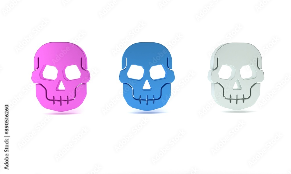 Colorful Skull icon isolated on white background. Happy Halloween party. Minimalism concept. 3D render illustration Colorful Skull icon isolated on white background. Happy Halloween party. Minimalism concept. 3D render illustration