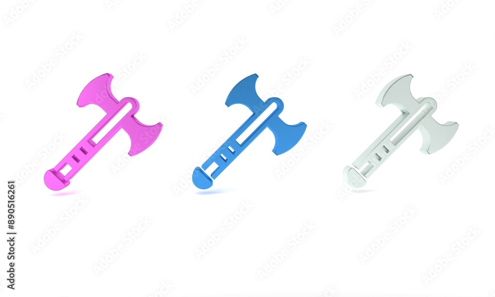 Colorful War axe icon isolated on white background. Battle axe, executioner axe. Medieval weapon. Minimalism concept. 3D render illustration Colorful War axe icon isolated on white background. Battle axe, executioner axe. Medieval weapon. Minimalism concept. 3D render illustration