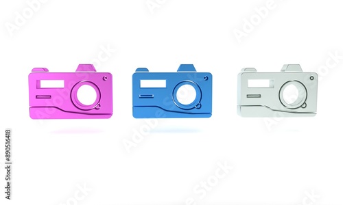 Colorful Photo camera icon isolated on white background. Foto camera icon. Minimalism concept. 3D render illustration