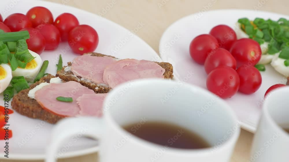 Delicious and Healthy Breakfast on a Plate in motion in 4k Delicious and Healthy Breakfast on a Plate in motion in 4k