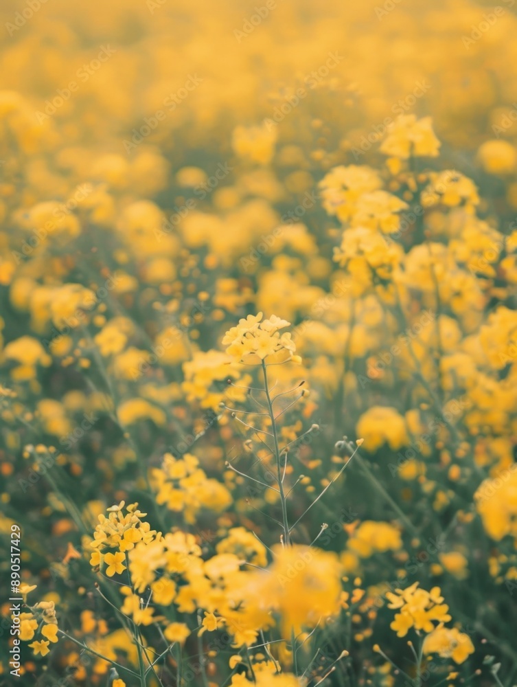 A field of bright yellow flowers with a blurred background A field of bright yellow flowers with a blurred background