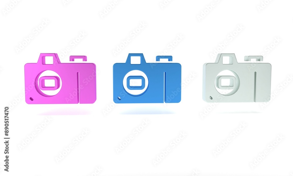 Colorful Photo camera icon isolated on white background. Foto camera icon. Minimalism concept. 3D render illustration Colorful Photo camera icon isolated on white background. Foto camera icon. Minimalism concept. 3D render illustration