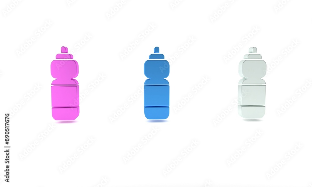 Fototapeta premium Colorful Fitness shaker icon isolated on white background. Sports shaker bottle with lid for water and protein cocktails. Minimalism concept. 3D render illustration