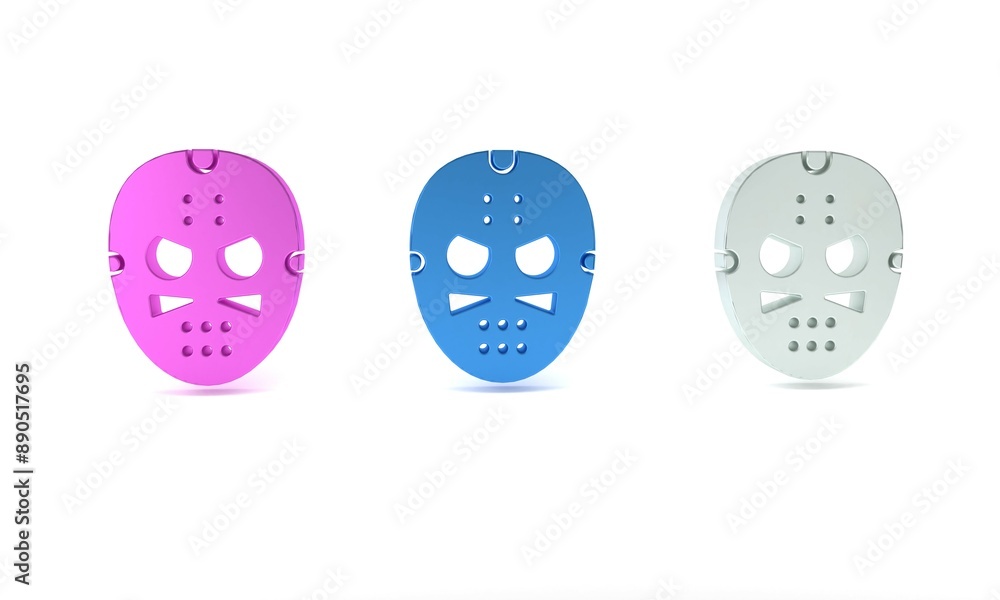 Fototapeta premium Colorful Hockey mask icon isolated on white background. Minimalism concept. 3D render illustration