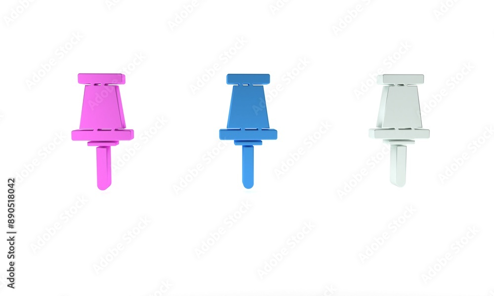 Colorful Push pin icon isolated on white background. Thumbtacks sign. Minimalism concept. 3D render illustration Colorful Push pin icon isolated on white background. Thumbtacks sign. Minimalism concept. 3D render illustration