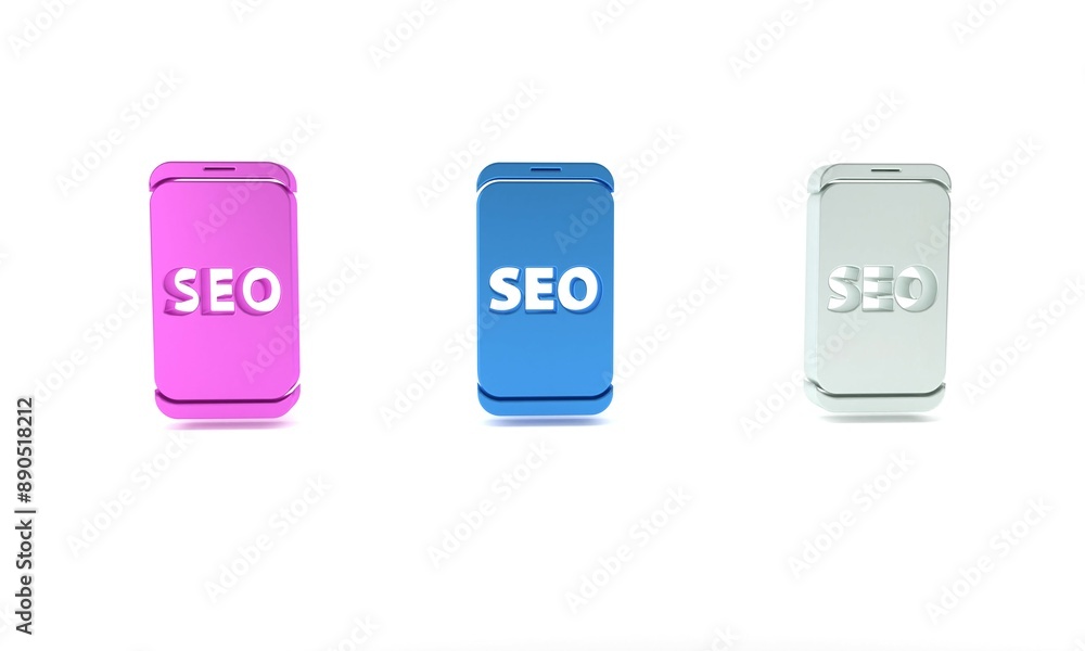 Colorful Mobile phone SEO optimization concept icon isolated on white background. Minimalism concept. 3D render illustration Colorful Mobile phone SEO optimization concept icon isolated on white background. Minimalism concept. 3D render illustration