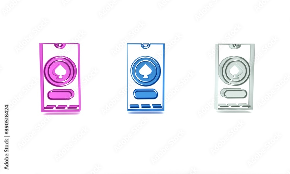 Colorful Casino poker tournament invitation icon isolated on white background. Casino card. Minimalism concept. 3D render illustration Colorful Casino poker tournament invitation icon isolated on white background. Casino card. Minimalism concept. 3D render illustration
