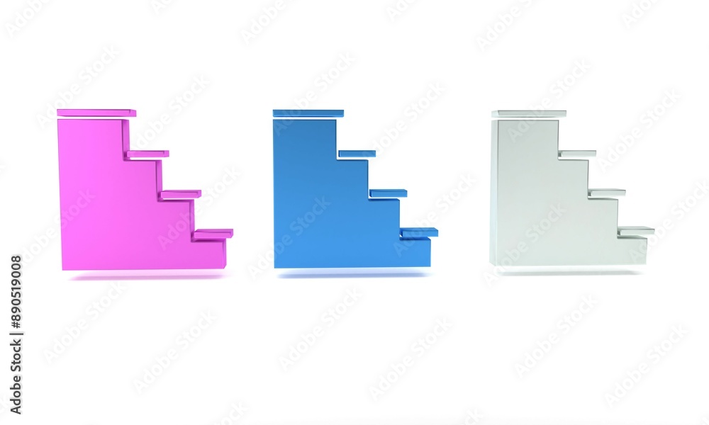 Fototapeta premium Colorful Staircase icon isolated on white background. Minimalism concept. 3D render illustration