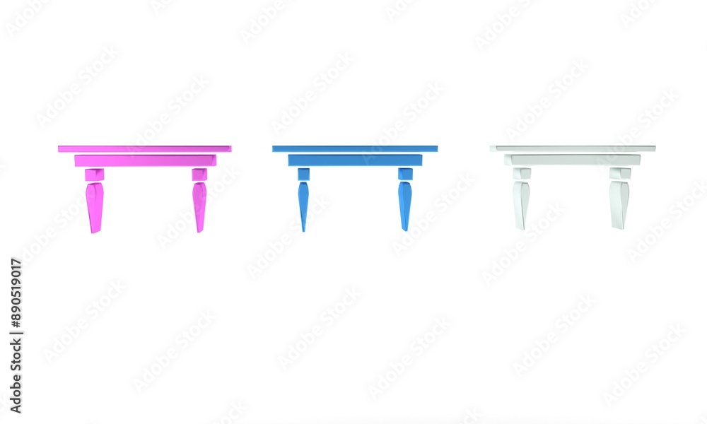Colorful Wooden table icon isolated on white background. Minimalism concept. 3D render illustration Colorful Wooden table icon isolated on white background. Minimalism concept. 3D render illustration