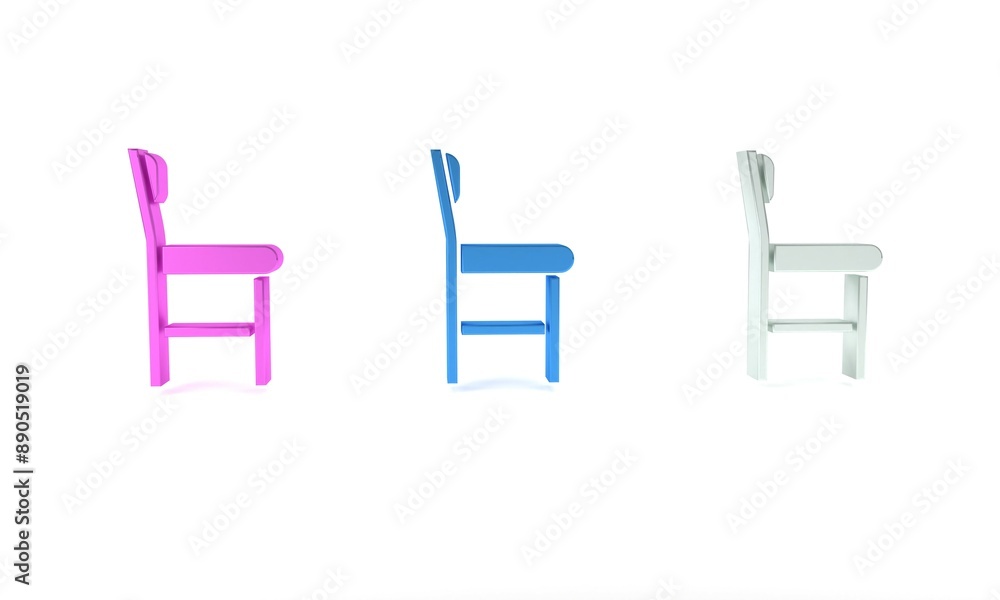 Colorful Chair icon isolated on white background. Minimalism concept. 3D render illustration Colorful Chair icon isolated on white background. Minimalism concept. 3D render illustration