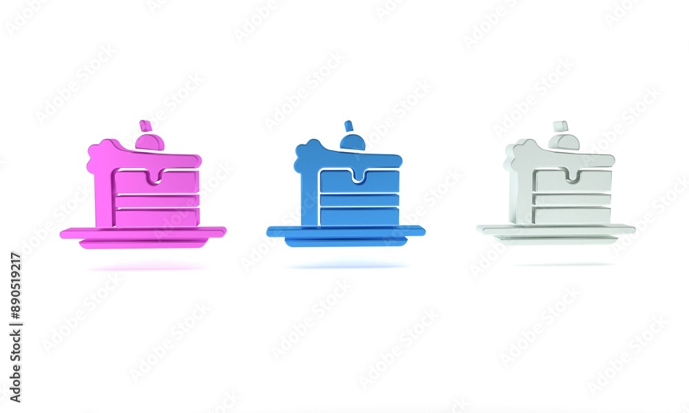 Colorful Cake icon isolated on white background. Happy Birthday. Minimalism concept. 3D render illustration Colorful Cake icon isolated on white background. Happy Birthday. Minimalism concept. 3D render illustration