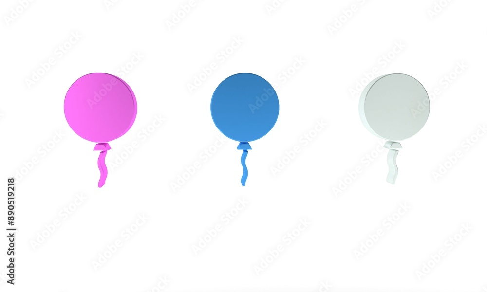 Colorful Balloon with ribbon icon isolated on white background. Minimalism concept. 3D render illustration Colorful Balloon with ribbon icon isolated on white background. Minimalism concept. 3D render illustration