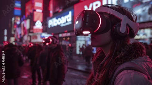 girl in virtual reality glasses on the street