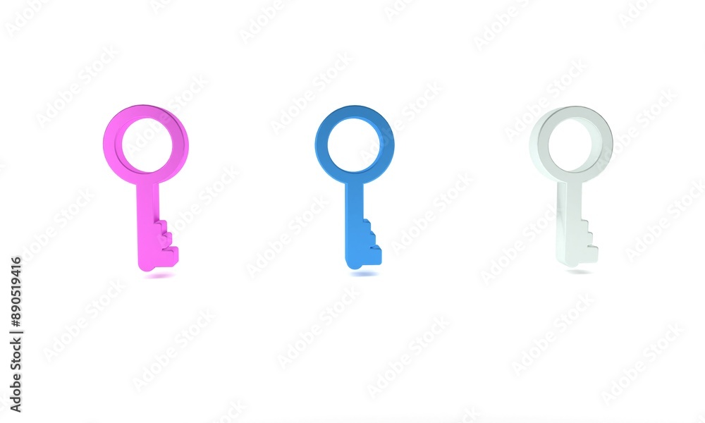 Colorful Old key icon isolated on white background. Minimalism concept. 3D render illustration Colorful Old key icon isolated on white background. Minimalism concept. 3D render illustration