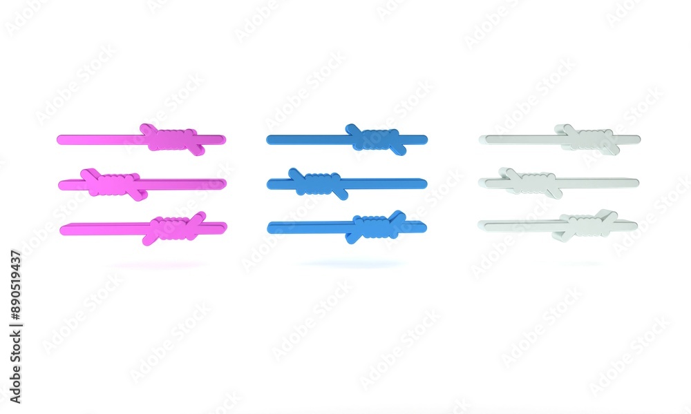 Colorful Barbed wire icon isolated on white background. Minimalism concept. 3D render illustration Colorful Barbed wire icon isolated on white background. Minimalism concept. 3D render illustration