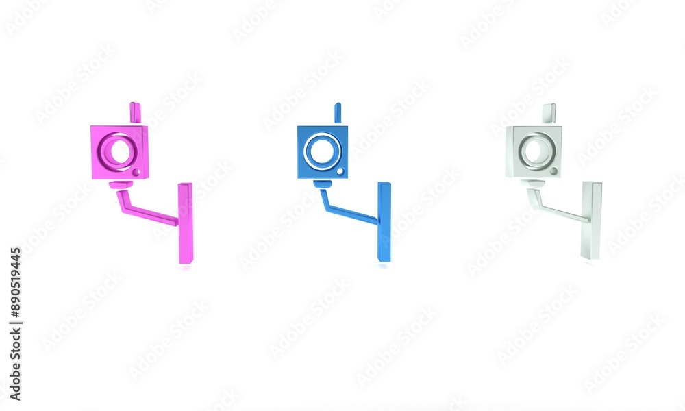 Colorful Security camera icon isolated on white background. Minimalism concept. 3D render illustration Colorful Security camera icon isolated on white background. Minimalism concept. 3D render illustration